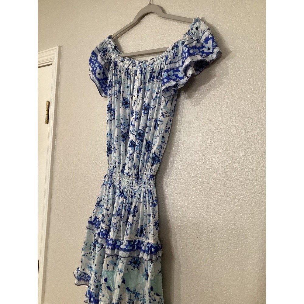 TAJ by Sabrina Crippa Blue Floral Boho Tiered Mini Dress S - Picture 4 of 9